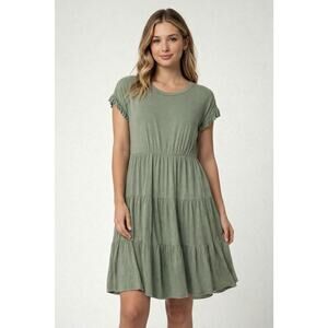 Mikey & Joey T Shirt Dress Womens Med Tiered Ruffle Sleeve Trapeze Swing Casual